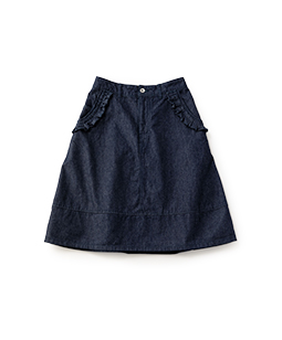 Color denim frame frill skirt