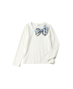 Ribbon jacquard stripe corsage pullover