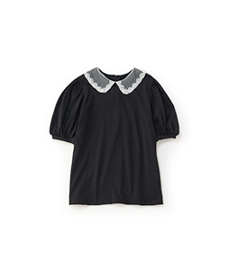 Tulle lace collar puffy sleeve pullover