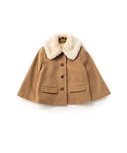 Lamb melton fur collar cape jacket