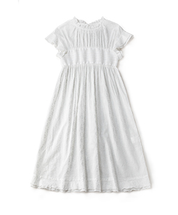 Flower lace print smocking dress