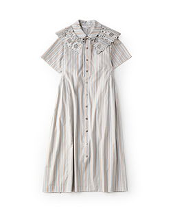 French stripe lace cloth collar dress  