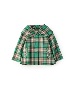 Wool tartan ribbon collar cape jacket   