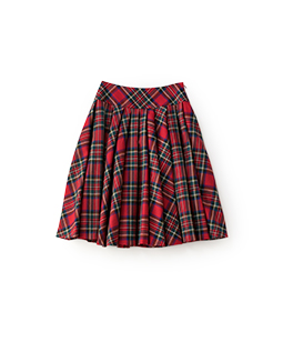 Wool tartan tuck flare skirt 