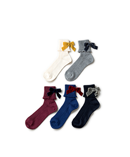 Back ribbon lapel crew socks