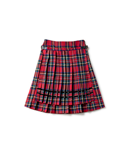 Wool tartan double pleats skirt