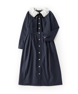 Bespoke stripe double lace collar dress