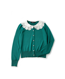 Wool lace collar cardigan