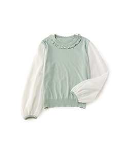 Knit•sheer sleeve pullover