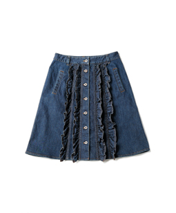 Slab denim front frill skirt