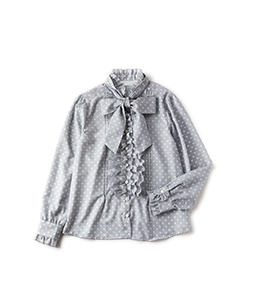 Dot print front frill blouse