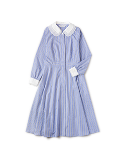 Dormitory stripe double collar dress