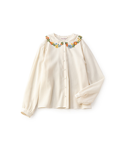 Flower embroidery collar blouse