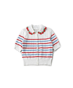 Strawberry Meets Logo collar knitting lace border cardigan