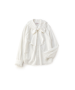 Triple lace collar bow ribbon blouse