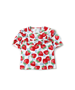 Strawberry Meets Logo frill yoke T-shirt