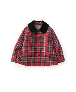 Wool tartan check bonding cape jacket