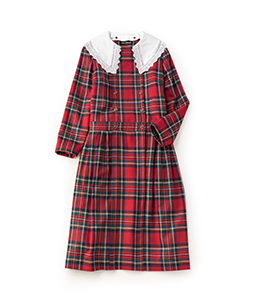 Wool tartan check cape lace collar dress