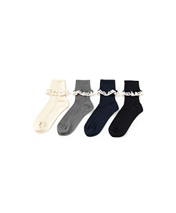 Logo lace trimming crew socks