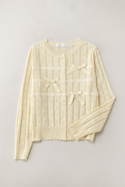 Eyelet knit & grosgrain ribbon cardigan