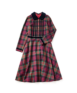 Tartan check velvet trimming dress