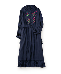 Crepe georgette・Thistle embroidery dress