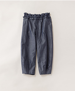 Cotton ramie denim bubble pants 