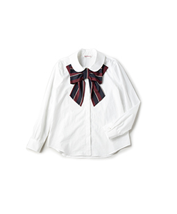 Regimental stripe ribbon jabot blouse
