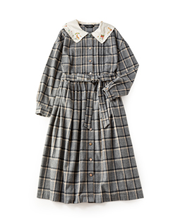 Circus embroidery collar shaggy check dress