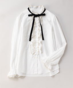 Shiny lace frill blouse