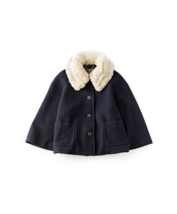 Lamb melton fur collar cape coat