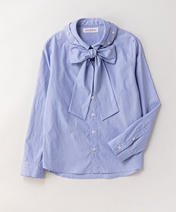 Button-collar bow-ribbon shirt
