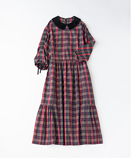 Memorial check velvet collar dress