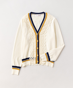 Wool lace-trim cricket cardigan