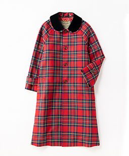 Tartan check velvet collar coat