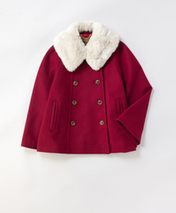 Lamb melton fur collar cape jacket