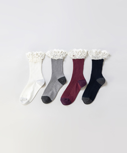 Scallop lace bicolor socks