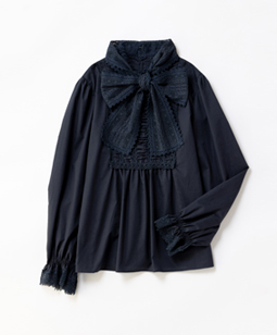 Lace yoke & bow-ribbon Victorian blouse