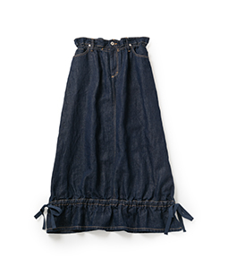 Cotton linen denim drawstring skirt