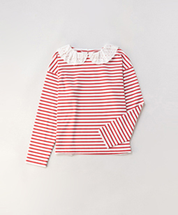 Dots-lace collar border pullover