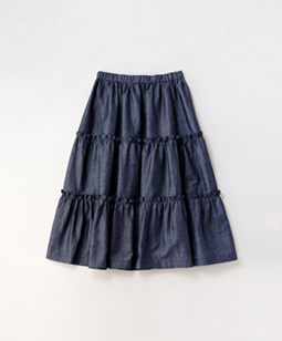Cotton ramie denim tiered skirt