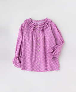 Vintage dots frill collar blouse