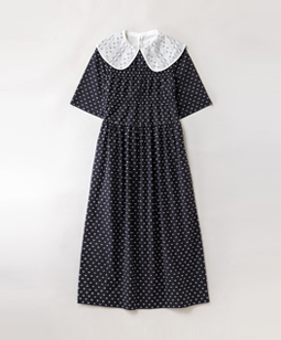 Ribbon cut dobby lace collar dress