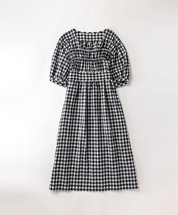 Shirring check smock dress