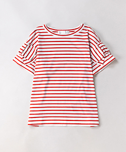 Marine-border ribbon sleeve T-shirt