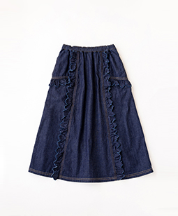 Organic denim scallop-trim skirt