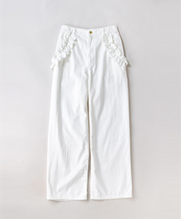 Organic denim scallop frill pants