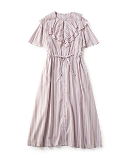 Vintage stripe ruffle collar dress