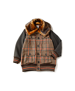 Glen check tweed blouson coat