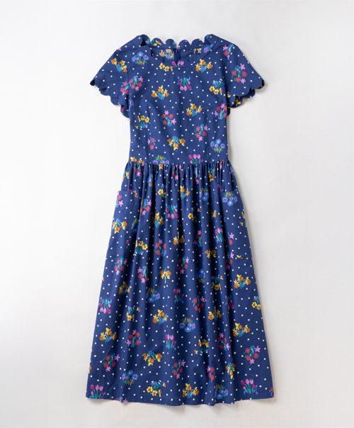 Dots and Flowers scallop-trim dress